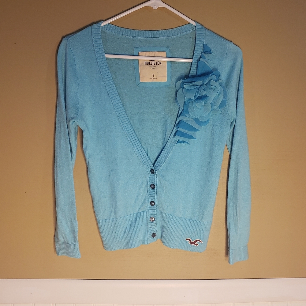 Hollister Baby Blue 3/4 Sleeve Sweater Cardigan S
